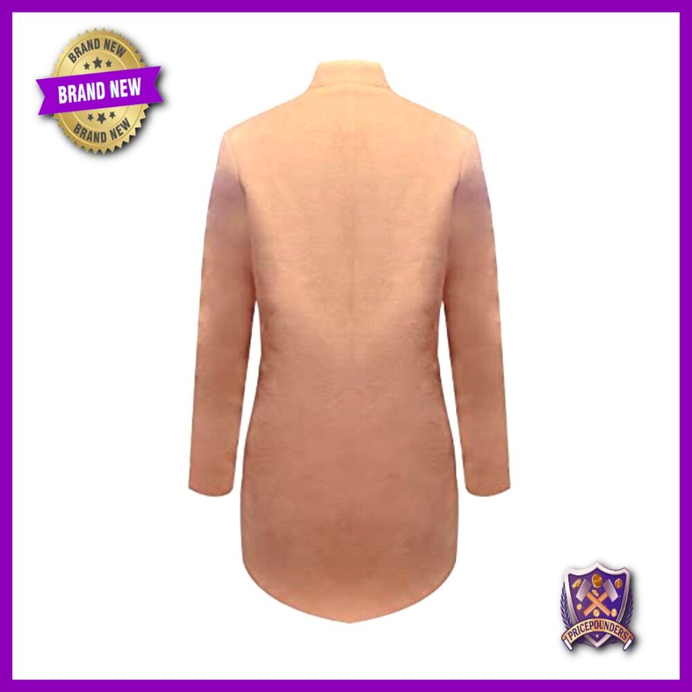 Stand Collar Open Front Pea Coat Mid Long Trench Blazer Elegant Winter Outerwear - Picture 6 of 7